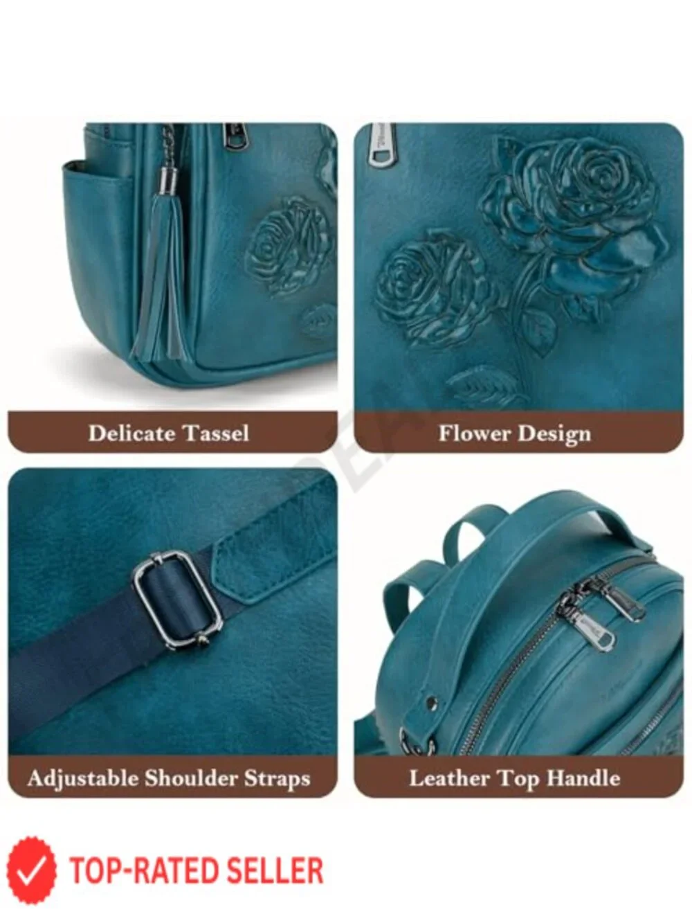 Vegan Leather Mini Backpack Purse for Women, Fashion Backpack with Flower